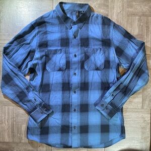 Travis Mathew Men's Shirt - Blue/Black Plaid Long Sleeve - Viscose - Large L